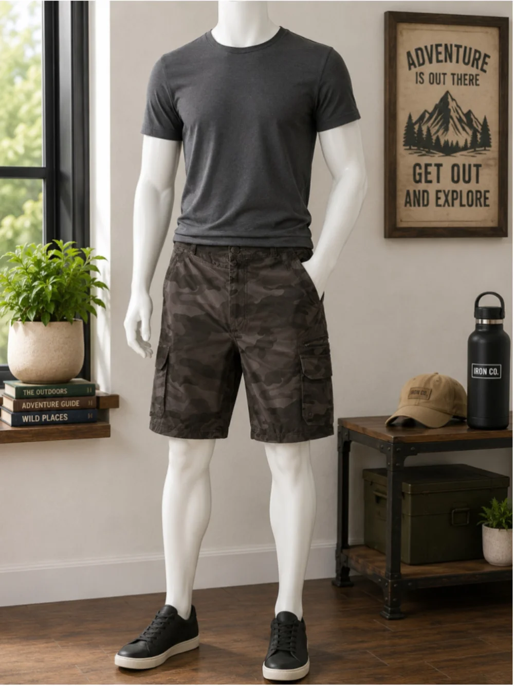 Men's George Cargo Shorts Size 38 Black Grey Camo